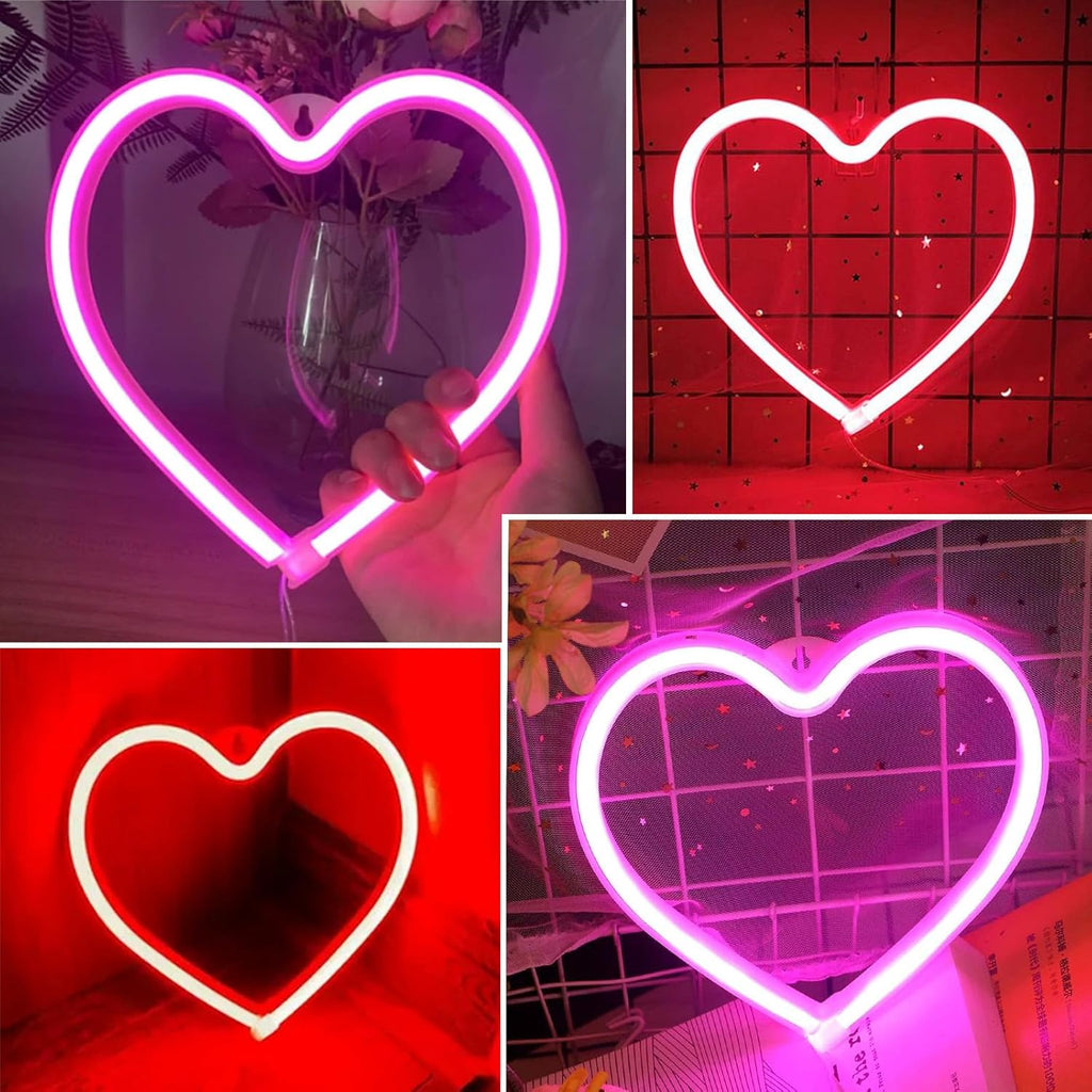 Skiennix 2-Pack Heart Neon Sign - Battery Operated & USB Powered | Perfect for Valentine's Day Decor (Pink & Red)
