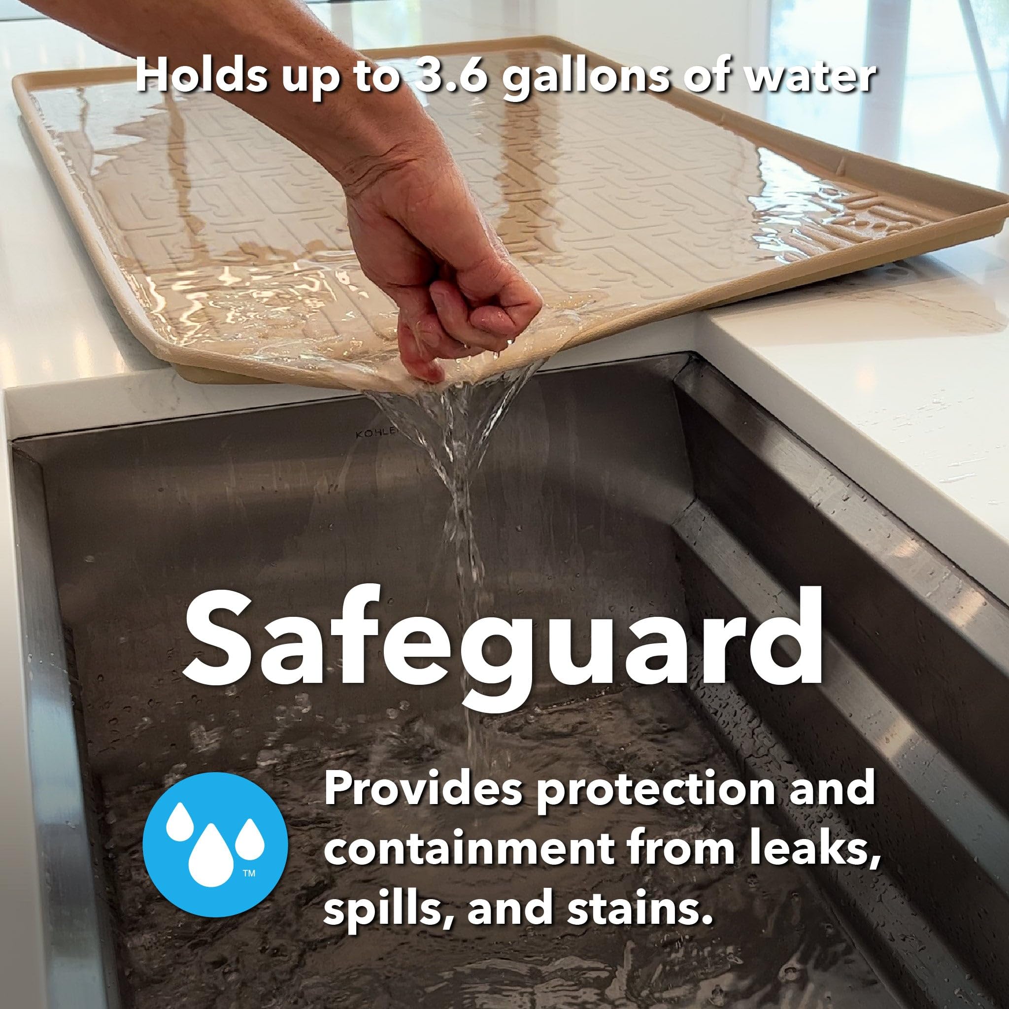 XTREME MATS Waterproof Undersink Mat (Gray 31" 1/4 x 22 1/4) Cabinet Base Liner for Kitchen & Laundry Cabinets Catches Leaks Prevents Damage Flexible Sink Driptray