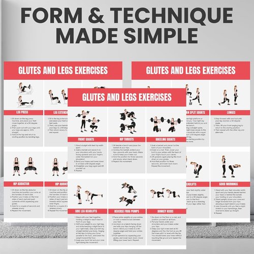 Full Body Workout Poster by [Brand Name] - Ultimate Home Gym Exercise Chart for Glutes, Legs, Back & Abs | Strength Training Guide with Squats, Lunges & Core Exercises