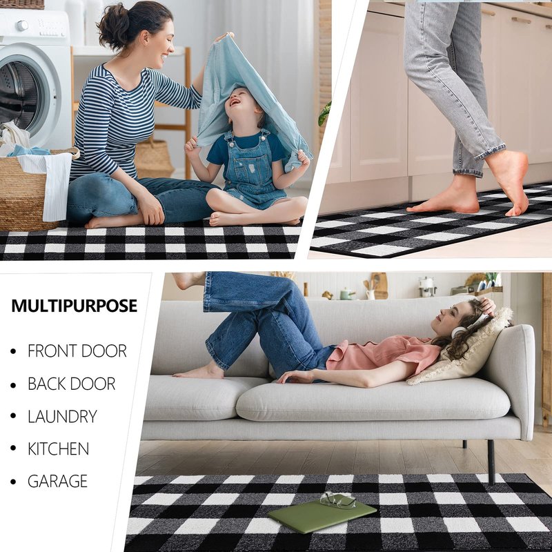 FONEYI Buffalo Plaid Rugs 2' x 6' Black and White Check Rug, Non Slip Indoor/Outdoor Area Rug for Welcome Door Mat, Front Porch, Kitchen, Entry Way, Living Room, Entryway, Farmhouse