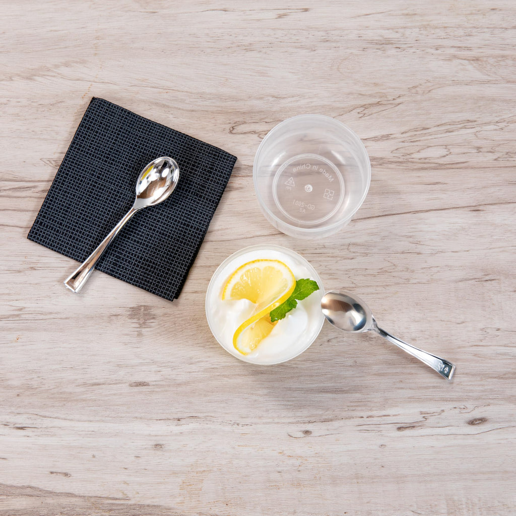 Restaurantware Mini Serve 4.4 Ounce Plastic Dessert Cups, 100 Disposable Round Serving Cups - Lids Sold Separately, Stackable, Clear Plastic Parfait Cup, Durable, For Ice Cream, Gelato, And Sorbet
