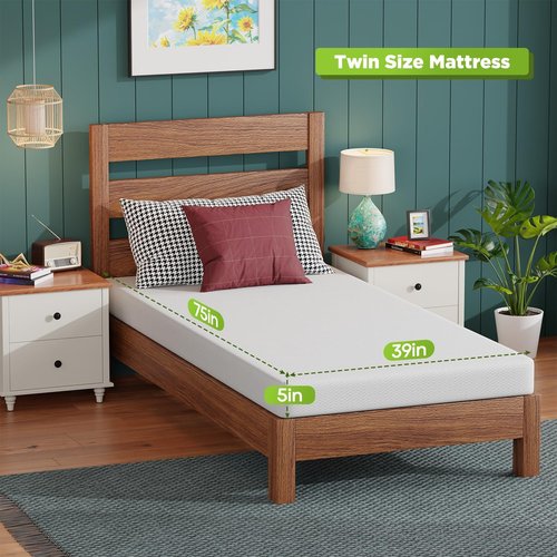 FDW 5-Inch Twin Mattress - Medium Firm Foam Support, Breathable Comfort & Washable Cover | CertiPUR-US Certified