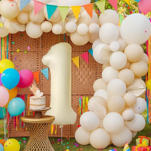 Beige 40-Inch Number 1 Balloon by [Brand Name] - Large Cream White Foil for First Birthday Decorations