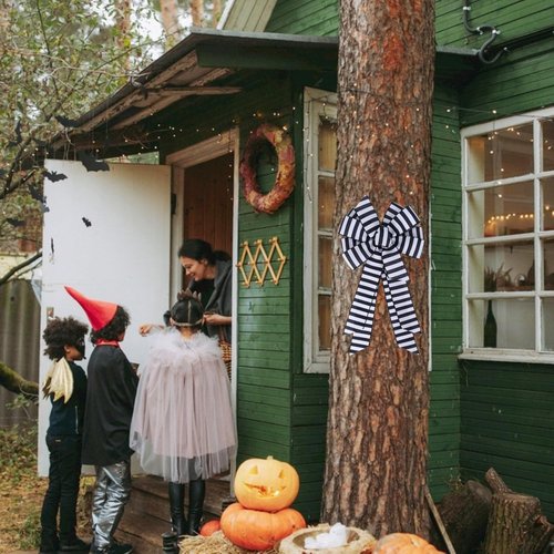 Meseey Christmas Black and White Striped Ribbon Bow - 20 x 11 Inch Farmhouse Wreath Decor