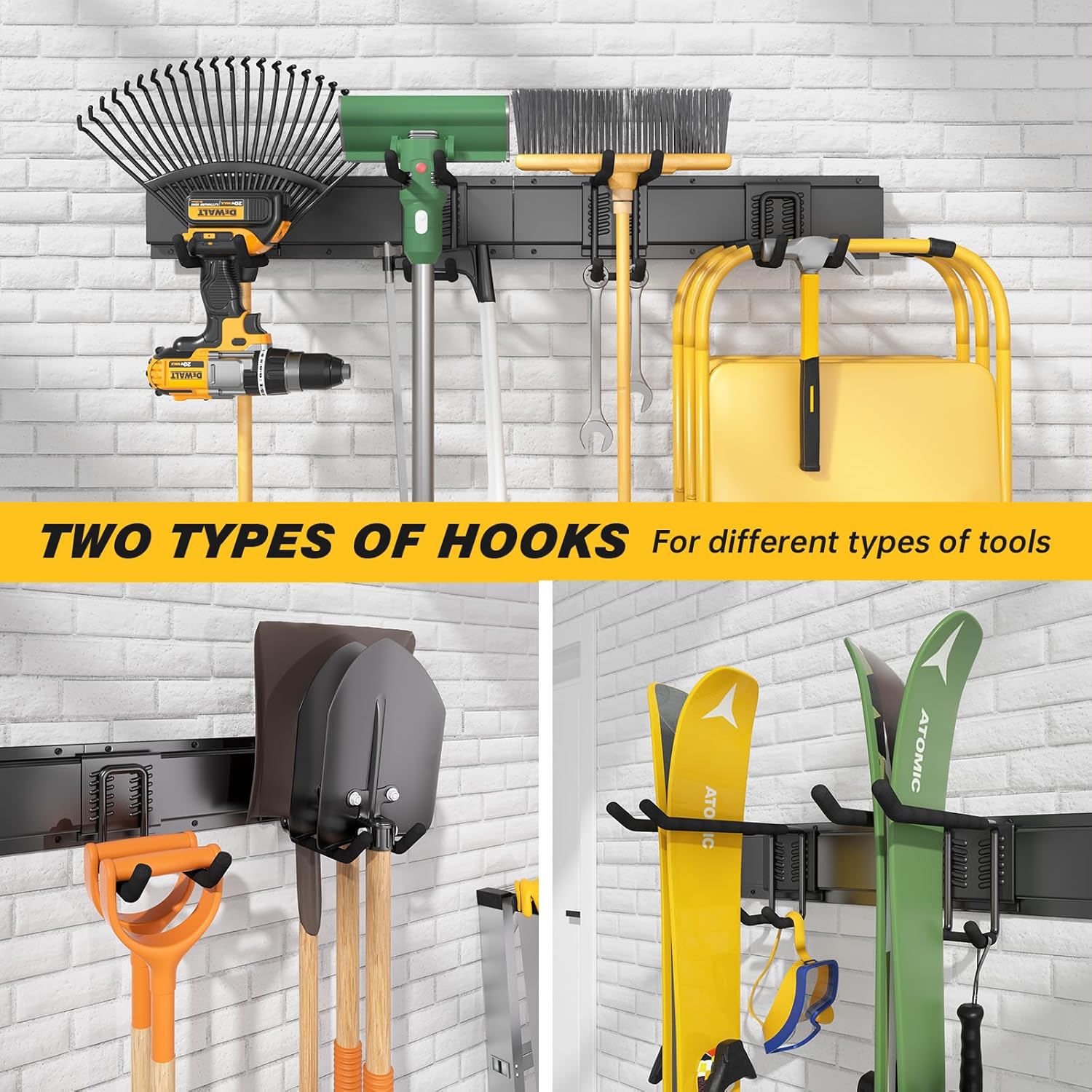 UUP Garage Storage Organizer - 32 Inches Wall Mount Tool Rack with Adjustable Metal Hooks | Heavy Duty 300lbs Capacity