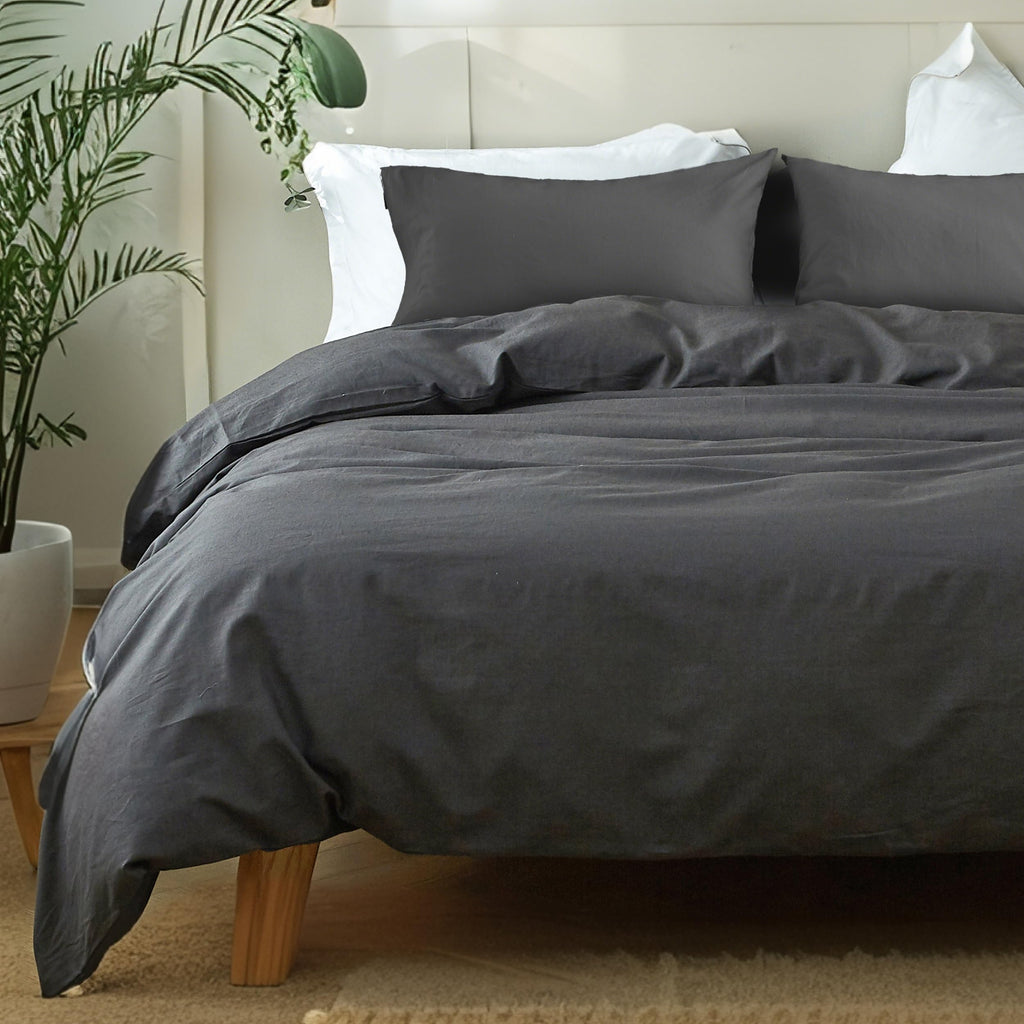 FALUCA French Linen Duvet Cover Set 3-Piece Queen (88"x92") - Soft & Comfortable Linen-Cotton Blend, Breathable Farmhouse Bedding for All Seasons& Luxury Home Decor, Dark Grey/Charcoal