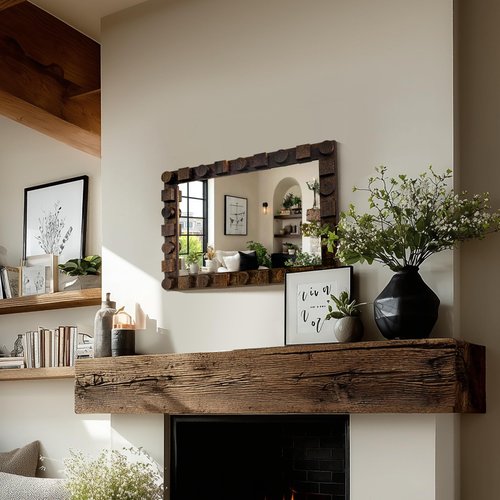 AMOISE Wall Mirror with Rustic Wood Frame, 28"x20" Solid Wood Vanity Mirror for Bathroom, Bedroom, or Entryway, Vertical or Horizontal Mount