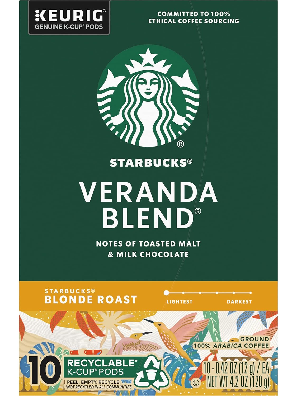 Starbucks K-Cup Pods - Veranda Blend Blonde Roast 100% Arabica Coffee | 60 Pods Total