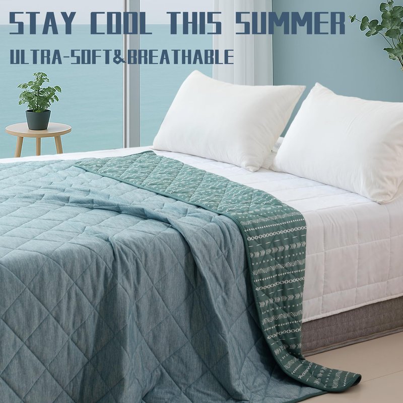 DOWNCOOL Cooling Blanket, Green Reversible Blanket for Hot Sleeper,Breathable Summer Comforter, Lightweight Soft Q-Max>0.4 Arc-Chill Cool Comforter, 60"X70"
