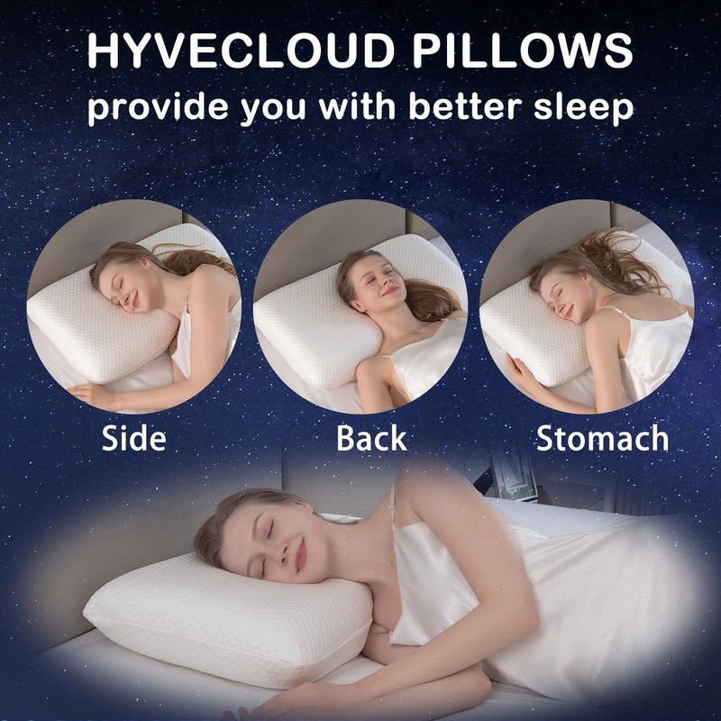 HYVECLOUD Memory Foam Bed Pillow，Adaptive Pillows for Neck Pain Relief，Medium Firm Pillow for Side,Back,and Stomach Sleepers Keep Pressure Relief to Deep Sleep, 24 * 16 * 5 Inches, Standard
