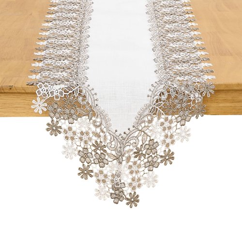 Winotic White Beige Floral Lace Table Runner Dresser Scarf 108 inches Long for Kitchen Dining Coffee Table Parties Wedding Home Decor (White, 16” x 108”)
