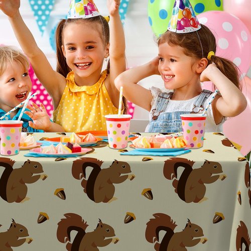 GZBJMYGS Squirrel Tablecloths Chestnut Acorn Waterproof Table Covers for Squirrel Party Birthday Party Home Decorations Dinner Banquet Supplies 53x98 Inch