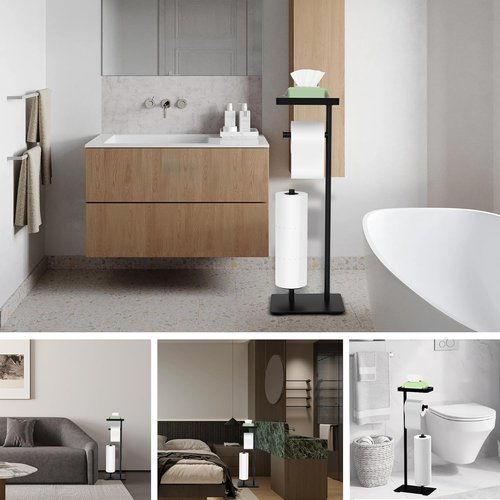 Freestanding Toilet Paper Holder - Rustproof Metal Stand with Weighted Base & Storage for 4 Rolls | No Drilling