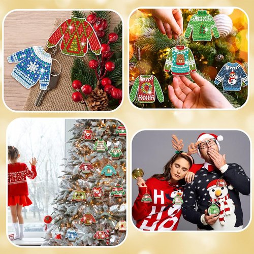 Estune 15 Pcs Christmas Keychain Kits - 5D DIY Diamond Art for Holiday Decor & Crafts