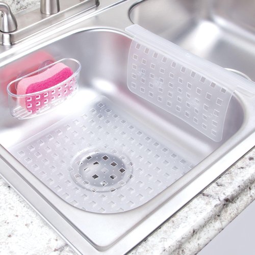 iDesign Suction Sponge Holder for Kitchen Sink, Also Holds a Scrubber, Set of 2, Clear, Made in USA