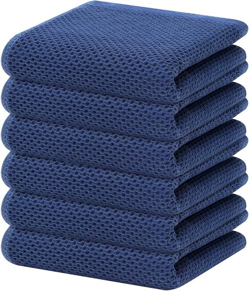 Homaxy Kitchen Dish Towels - Ultra Soft 100% Cotton Waffle Weave, Quick Drying, 13 x 28 Inches, 6-Pack, Navy Blue