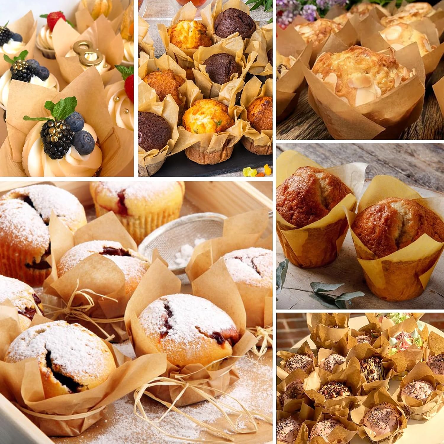 Natural Tulip Cupcake Liners - Unbleached Parchment Paper Muffin Wrappers | 200 Greaseproof Cups for Parties