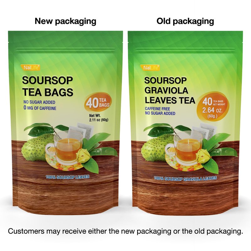 NalLife Soursop Tea Bags 40 Count Tea from 100% Soursop Leaves Caffeine Free No Sugar Added