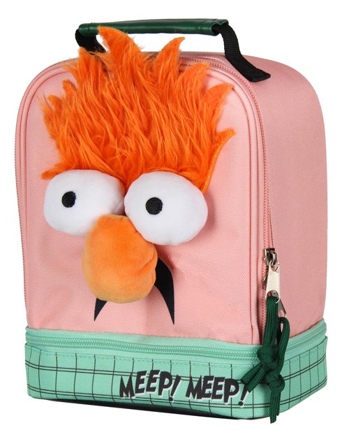 Bioworld The Muppets Lunch Box Beaker Crazy Hair 3D Plush Eyes and Nose Insulated Dual Compartment Lunch Bag Lunch Tote Hot and Cold Food 10"