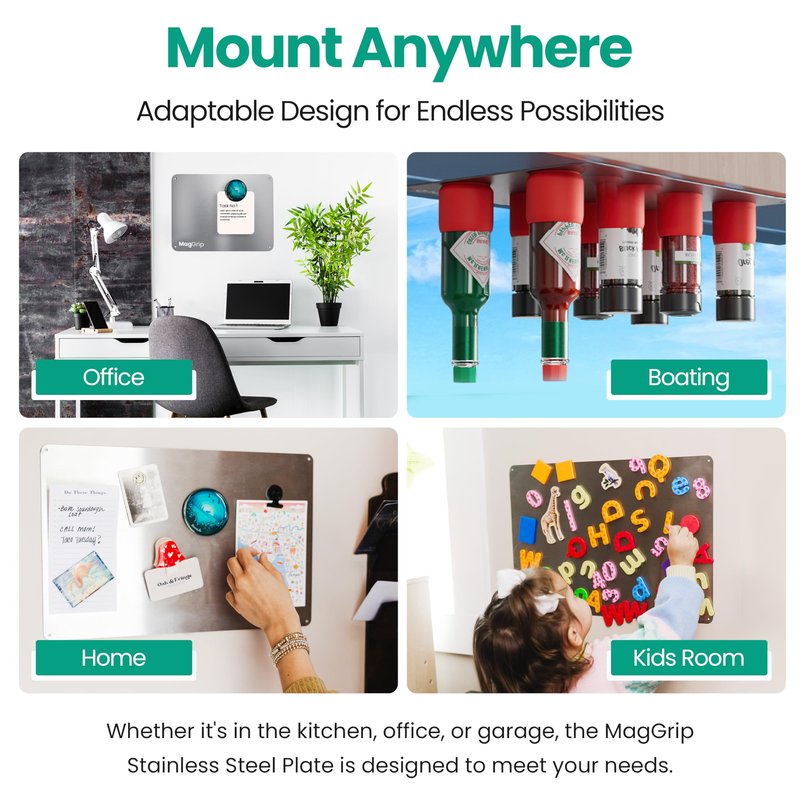 9 inches x 6.5 inches Stainless Steel Plate for Magnets, 3M Adhesive Back, Mounting Screws, Ideal for Magnetic Shelf, Spice Holders, Colorful Magnets as a Gift. Mount Anywhere! (Silver, 1 Pack)