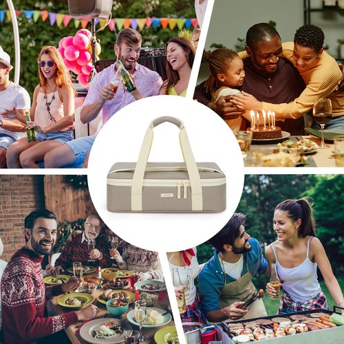TOURIT Insulated Casserole Carrier for Hot or Cold Food Thermal Food Carrier for Picnic Cookouts Potluck Parties Fits 9" x 13" Baking Dish