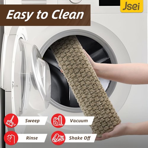 JSEI Dirt Trapper Door Mat - Non-Slip Washable Entryway Rug | 32"x48", Absorbent Beige Mat for Dogs & Wet Shoes