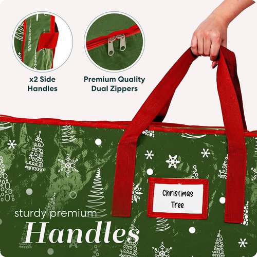 Christmas Tree Storage Bag - Durable Waterproof Zippered Bag for 7.5 Foot Artificial Tree | Protects Against Dust & Moisture (Green Printed)