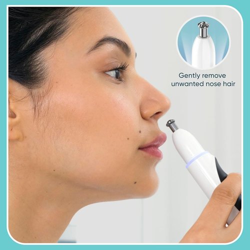 Conair GIRLBOMB Nose Hair Trimmer - Battery-Operated Face Hair Removal for Women | 360° Beveled Blade, LED Light, White