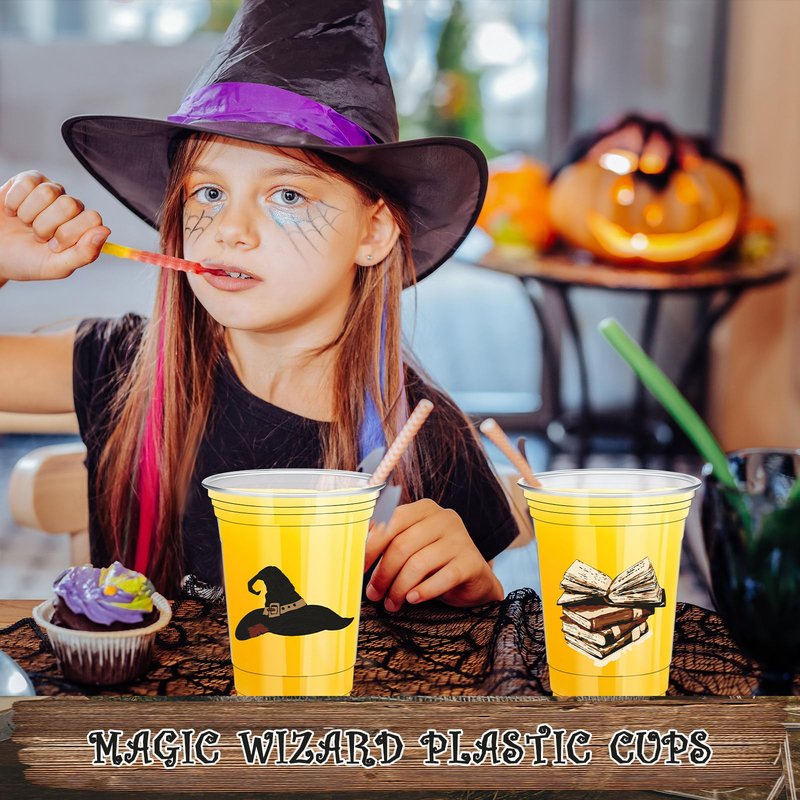 Teenyyou 48 Pcs 12 oz Magical Wizard Plastic Cups Bulk Clear Disposable Plastic Cups for Halloween Birthday Party Supplies