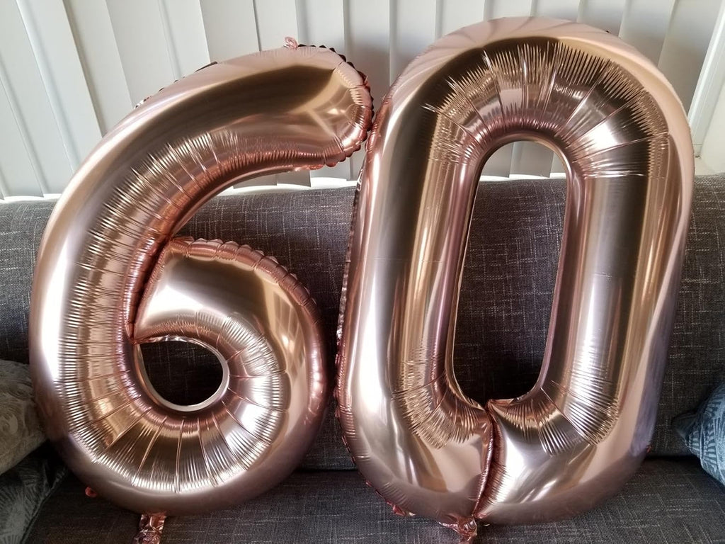 Rose Gold 60th Birthday Decorations - Elegant Party Set with Big Number Balloons for Men & Women