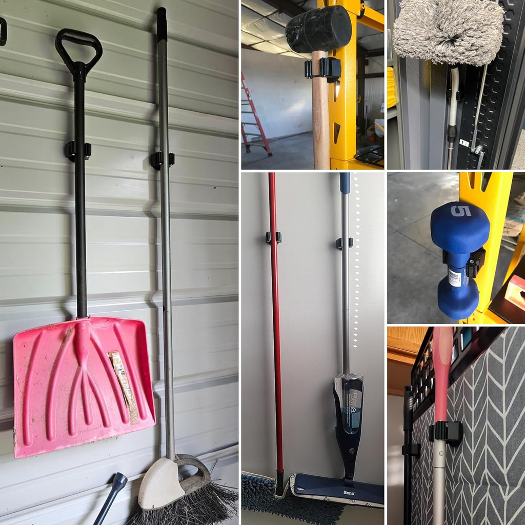 ULIBERMAGNET Magnetic Mop Holder - Heavy Duty Wall Mounted Storage Rack | 8 Pack, Black