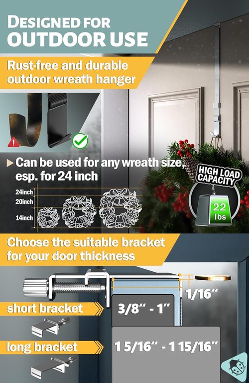 Menz Wreath Door Hanger - Adjustable Non-Scratch Decoration Hook for Christmas & Holidays | Stainless Steel