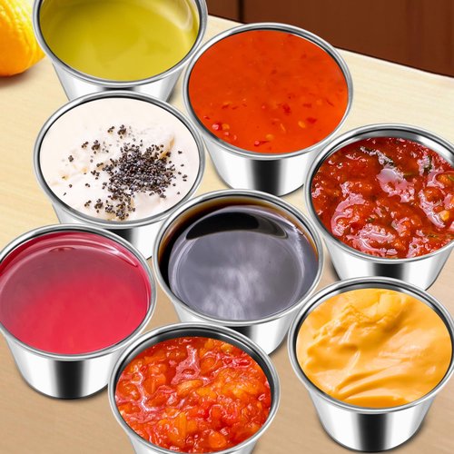 150 Pcs 2.5 oz Food Grade Stainless Steel Sauce Cups, Reusable Metal Condiment Ramekins Small Dipping Bowls for Ketchup, BBQ, Salsa, Butter & Dressings Mini Containers for Restaurants, Kitchen, Party