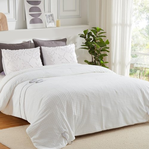 CAROMIO Electric Blanket Queen Size with Dual Control, Waffle Fast Heating Heated Blankets with ETL Certified, Soft Flannel & Sherpa Heat Throws, 5 Heating Levels & 10 Hours Auto Off, White, 84" x 90"