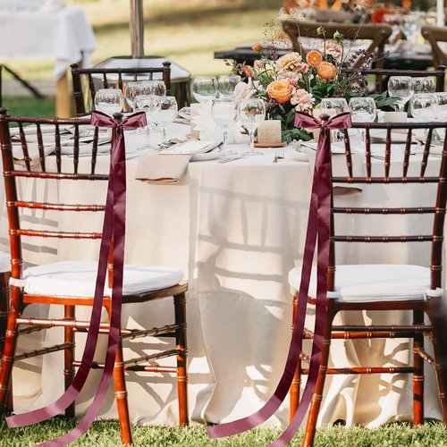 Daifunli Burgundy Wedding Bows - 24 Pcs Satin Chair Decorations for Elegant Aisle Decor
