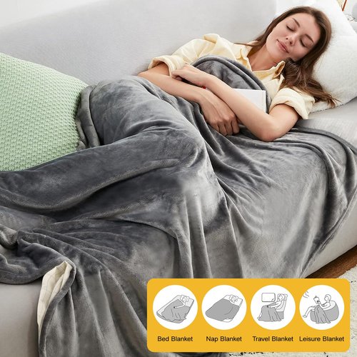 F FINEC Grounding Blanket for Improving Sleep and Help with Anxiety, Soft Flannel Earthing Blanket Grounding Throw with Silver Fiber Cotton Lining, Earth Grounding Cord Included, Grey 54"x60"