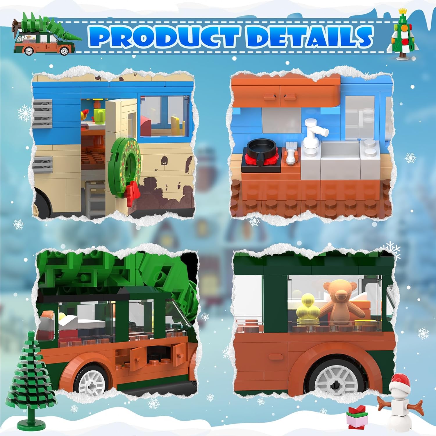 Snow Village Building Set - 4-in-1 Christmas Vacation House & RV Model Kit | 2056 PCS for Kids & Adults