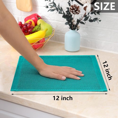 Homaxy 100% Cotton Dish Cloths - Ultra Soft & Absorbent Quick-Drying Towels | 12-Pack, 12 x 12 Inches, Teal
