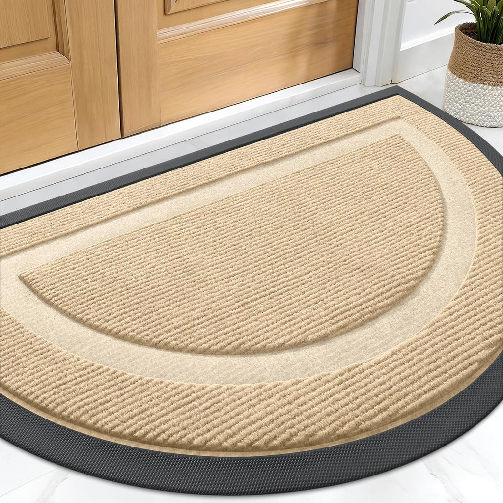OLANLY Half Circle Door Mat - Waterproof All-Season Doormat for Indoor/Outdoor Use | 29.5x17, Beige