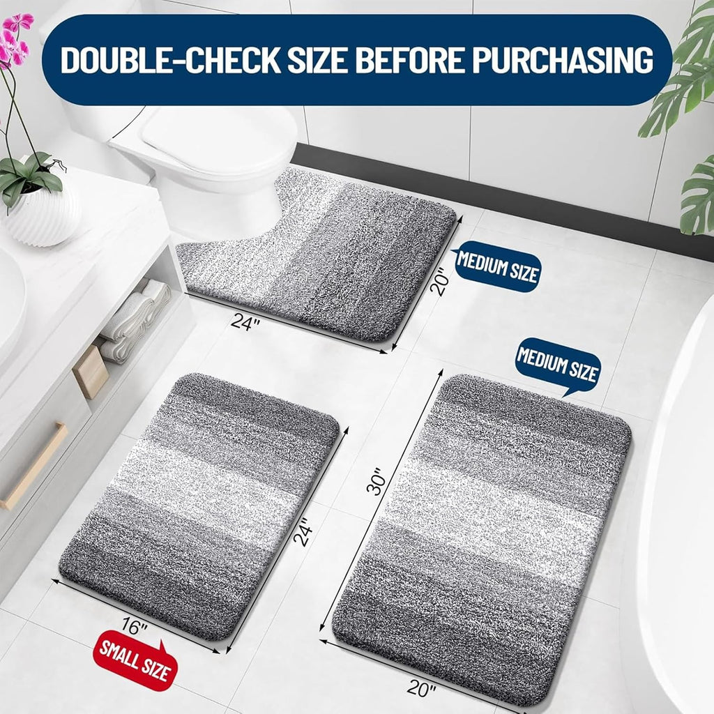OLANLY Ombre Bath Rug Set - Soft and Absorbent 2-Piece Bathroom Rugs in Grey | 30x20 & 24x16 Inches