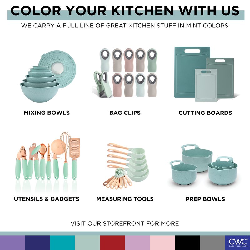 COOK WITH COLOR Mixing Bowls with Lids - 12 Piece Plastic Nesting Bowls Set includes 6 Prep Bowls and 6 Lids, Microwave Safe Mixing Bowl Set, Mint Embossed
