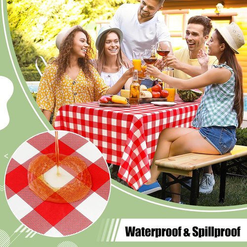 Misaya Disposable Tablecloths - 4 Packs of Waterproof Red & White Checkered 54 x 108 Inch Rectangles for Parties & Picnics