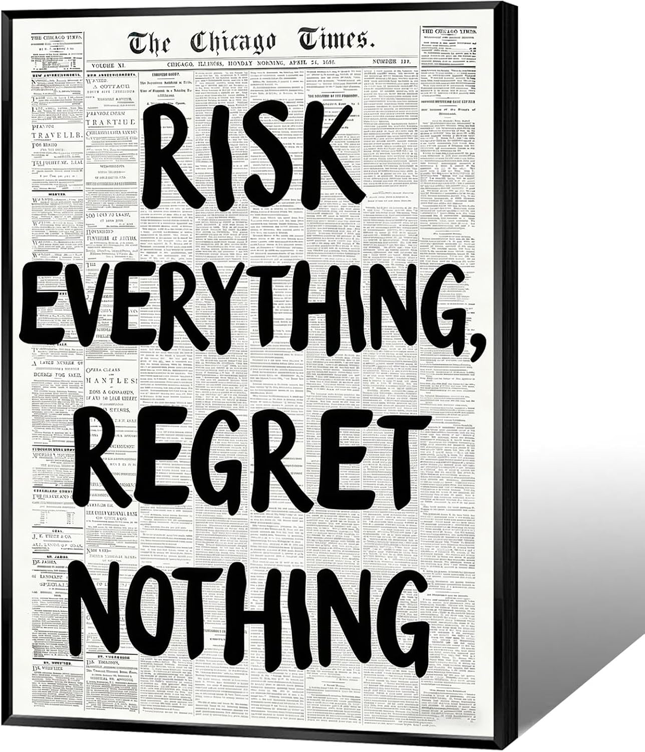 RISK Everything REGRET Nothing Canvas Wall Art - Retro Black & White Poster for Home Decor | 16x24 in Unframed