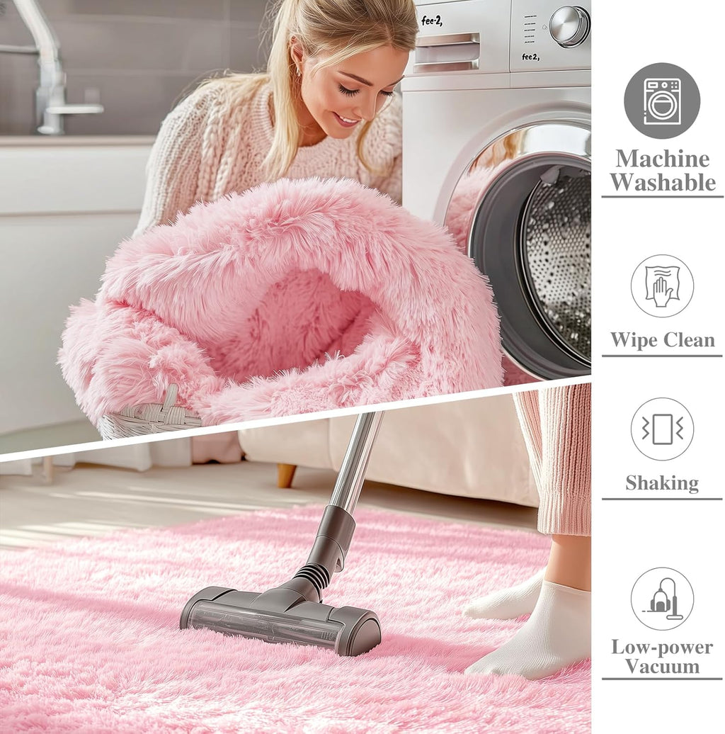 OLANLY Soft Fluffy Shaggy Bedside Rug - 3x5 Machine Washable Indoor Carpet for Kids & Nursery | Pink
