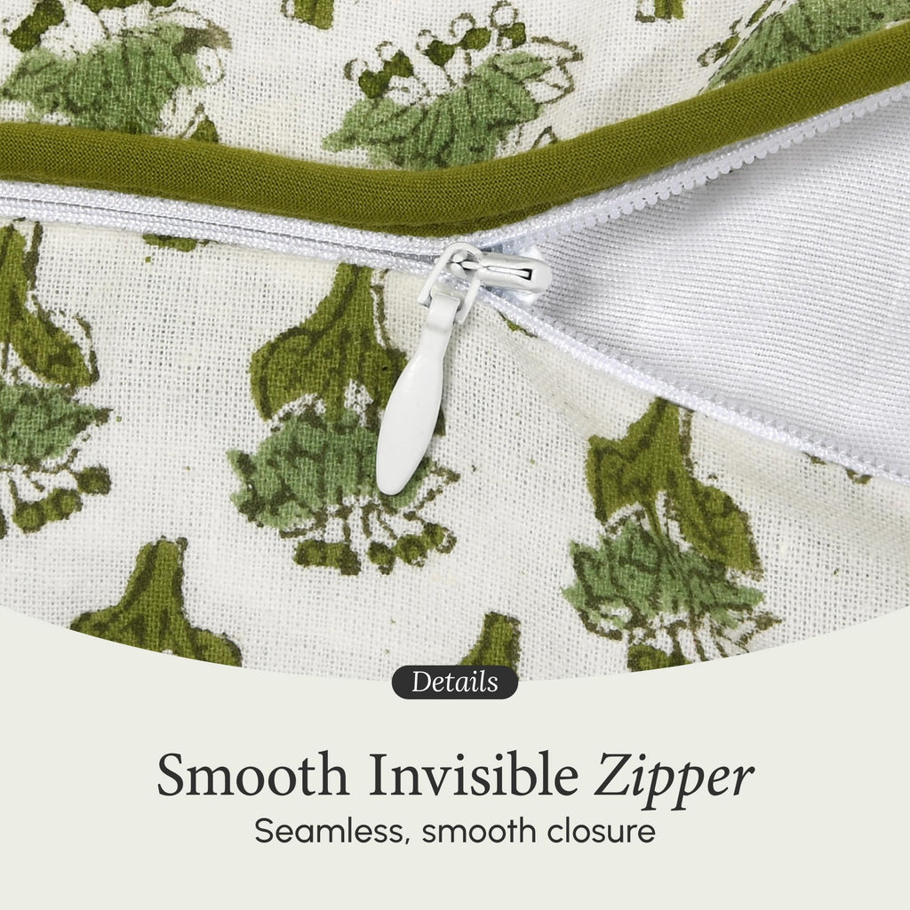 CPC 100% Cotton Throw Pillow Covers 24x24 Inch, Set of 2 Green Block Print Pattern Couch Pillow, Cute Boho Decorative Pillows for Living Room, Bedroom with Hidden Zipper- Emerald Green