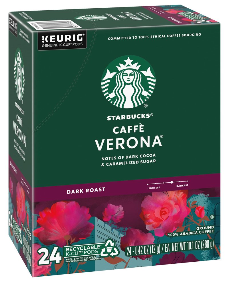 Starbucks Coffee K-Cup Pods, Caffè Verona, Dark Roast Coffee, Notes of Dark Cocoa & Caramelized Sugar, Keurig Genuine K-Cup Pods, 24 Count (Pack of 2)