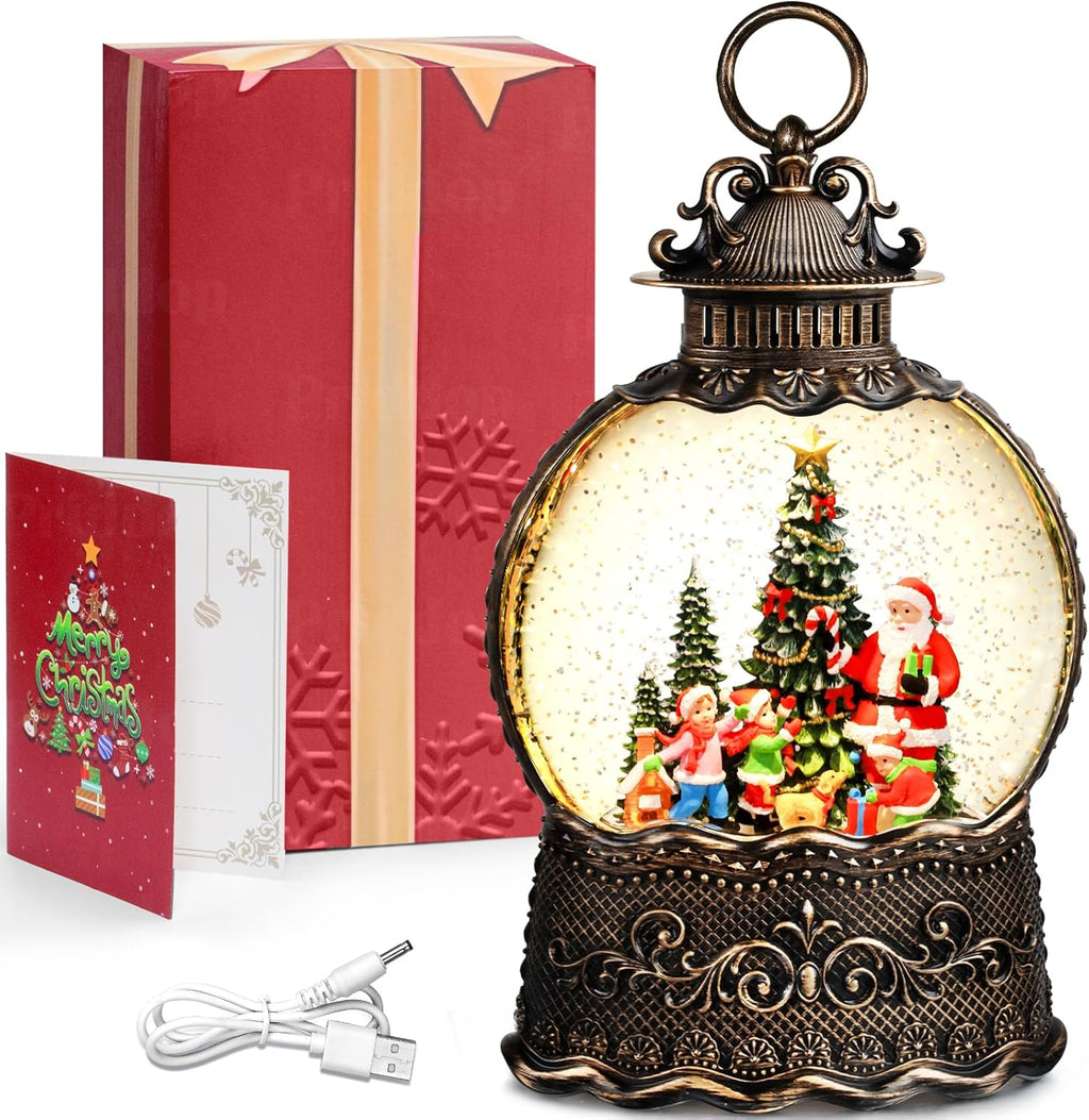 Priddop Santa Snow Globe | Musical Christmas Decoration with Glitter Snowfall - 10.6 Inch