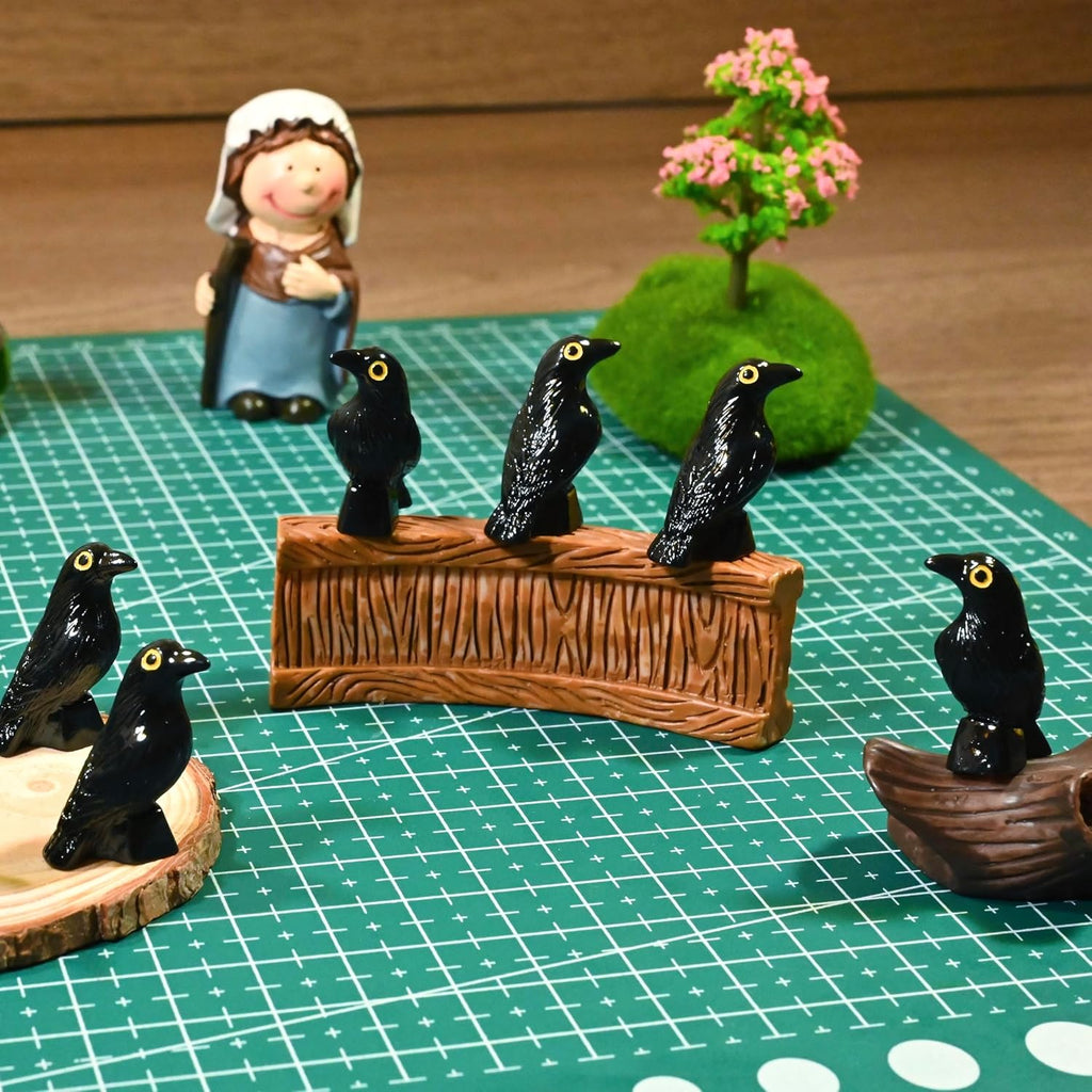 Skiennix Halloween Miniature Crow Figurines - 100 Pcs Tiny Resin Animal Ornaments for Craft & Decor