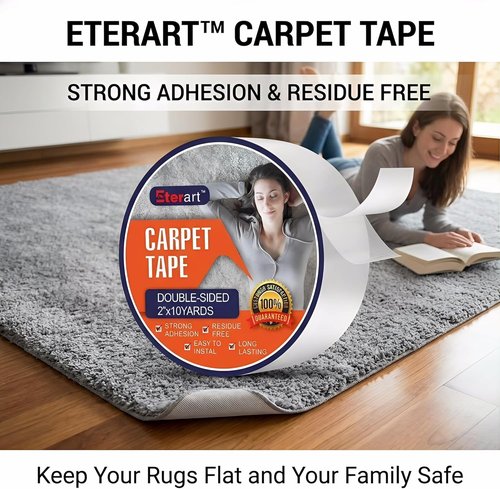 ETERART Heavy Duty Double-Sided Carpet Tape - Residue-Free, Hand Tearable Anti-Slip Rug Tape (2" x 10 Yards, White)