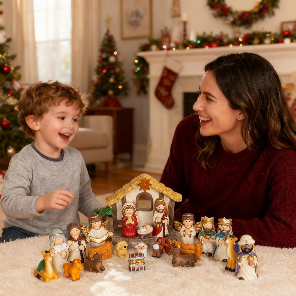 Nativity Advent Calendar 2025 - Light-Up Nativity Scene Set with Resin Figures for Kids